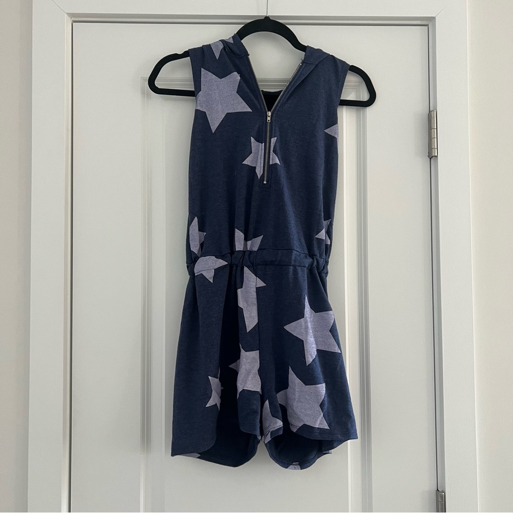 Navy Sweatshirt Romper with White Stars